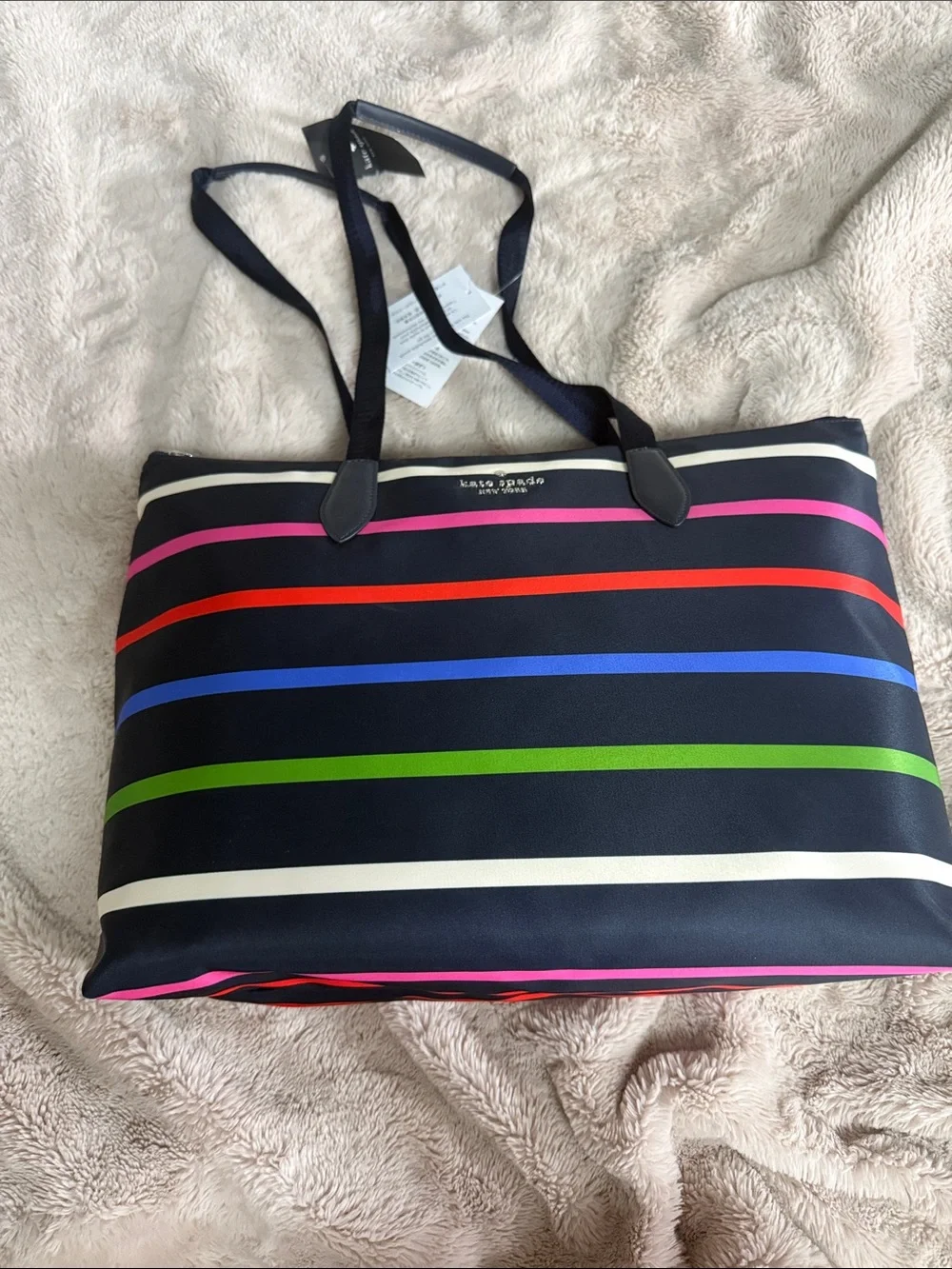kate spade Navy Striped Tote multicolor stripes and includes detachable pouch